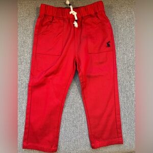 Joules red cotton blend pants with decorative drawstring, size 12-18 months